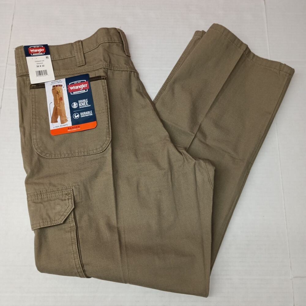 Wrangler Workwear Relaxed Ranger Cargo Pants‎ Bark Men's Size 38x32 Double Knee